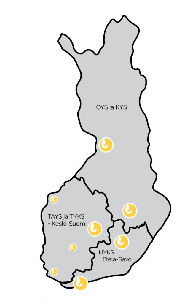 Valtakunnallisesti palvelevan Oppimis- ja ohjauskeskus Valterin palvelualueet erikoissairaanhoitopiireittäin. Suomen kartalle on rajattu kolme aluetta: palvelualue 1 OYS ja KYS, palvelualue 2 TAYS, TYKS ja Keski-Suomi sekä palvelualue 3 HYKS ja Etelä-Savo.